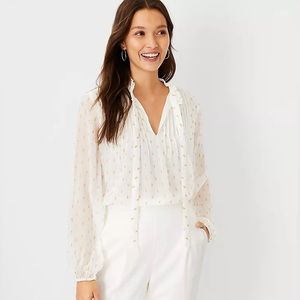 ✨SALE✨Ann Taylor White and Gold Shimmer Neck Tie Top